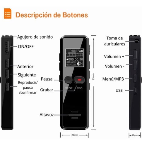 Grabadora De Voz Digital,64gb Grabadora Reducción De Ruido NEGRO