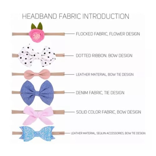 Vinchas Elástica Cabello Tela Mixto Para Bebés Y Niñas 12pc COLORES PASTELES B Mezcla De Estilos