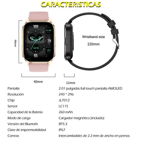 Smartwatch Reloj Inteligente HK-21 Pantalla AMOLED Serie 6 Rosa.