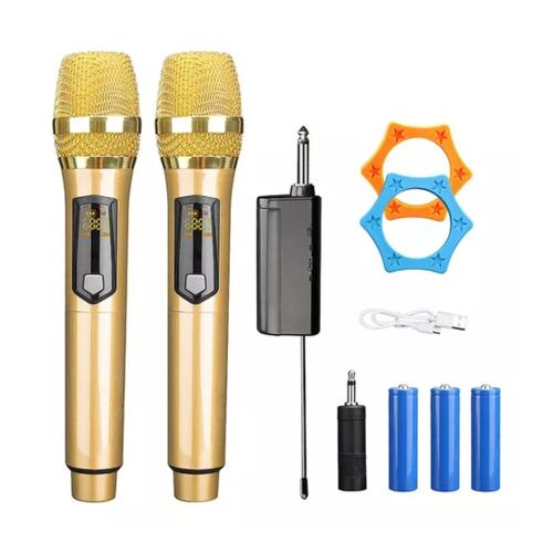 Universal Micrófono Inalámbrico Profesional Karaoke Kit 2pcs Color Oro