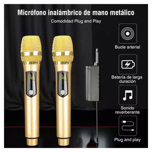 Universal Micrófono Inalámbrico Profesional Karaoke Kit 2pcs Color Oro