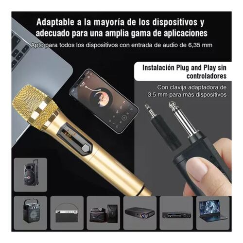 Universal Micrófono Inalámbrico Profesional Karaoke Kit 2pcs Color Oro