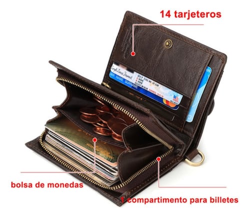 Tarjetero Hombre Cartera Caballero Piel Regalos Para Hombres marron oscuro