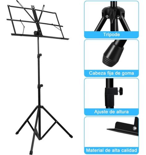Podio Atril Para Partituras De Altura Ajustable Con Funda negro