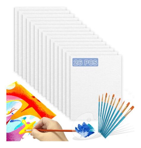 15 Pcs Pinturas Oleo Lienzo Para Pintar Y 10 Pinceles  BLANCO