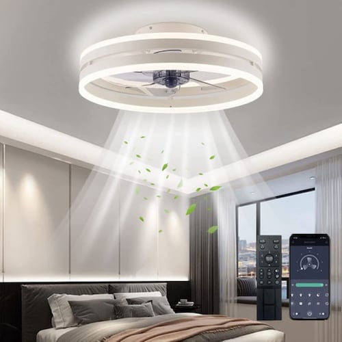 Lampara Ventilador De Techo Con Luz Inteligente Control 50cm Blanco