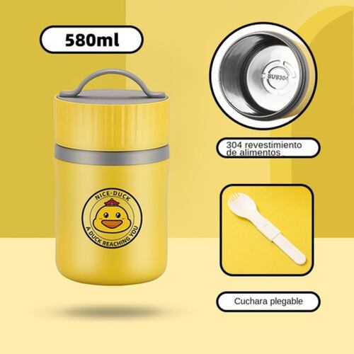 Termo Portátil Para Alimentos Contenedores De Sopa 580ml Lindo pato Amarillo