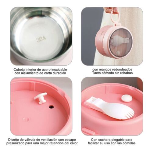3pcs Taza De Aislamiento De Tazón Sopa De Acero Inoxidable Rosa