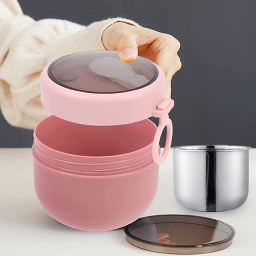 3pcs Taza De Aislamiento De Tazón Sopa De Acero Inoxidable Rosa