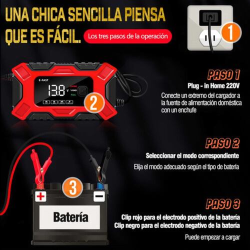 Cargador Rápido Para Inteligente Batería De Coche 12v 6a rojo/negro