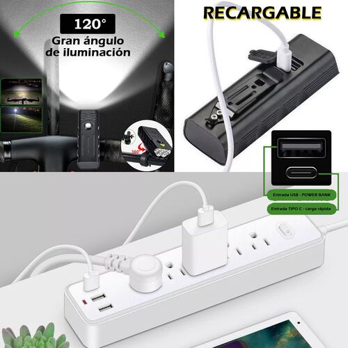 Lámpara Para Bicicleta Bici Moto Luces Casco Usb Batería Recargable 10,000 mAh Powerbank.