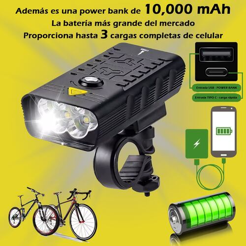 Lámpara Para Bicicleta Bici Moto Luces Casco Usb Batería Recargable 10,000 mAh Powerbank.