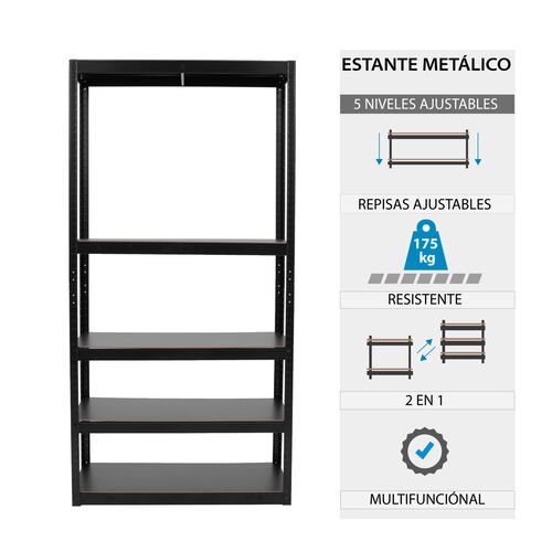 Onof Estante Metálico Rack Organizador para Hogar de 5 Niveles Rectangular - Negro.