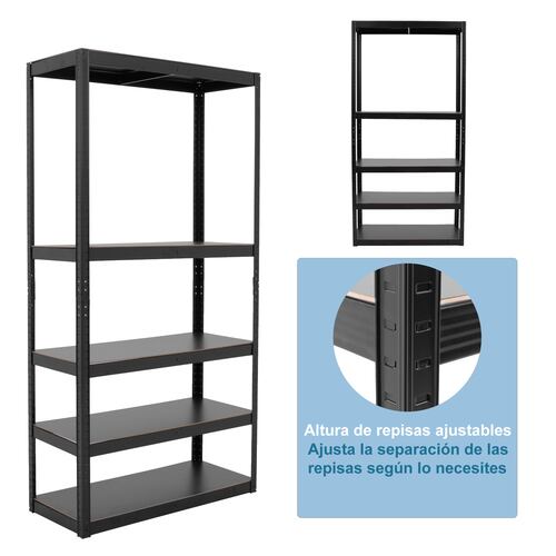 Onof Estante Metálico Rack Organizador para Hogar de 5 Niveles Rectangular - Negro.