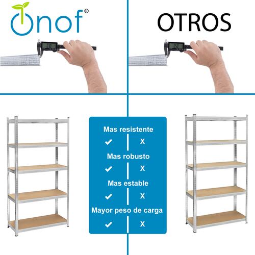 Onof Estante Metálico Rack Organizador para Hogar de 5 Niveles Rectangular - Negro.