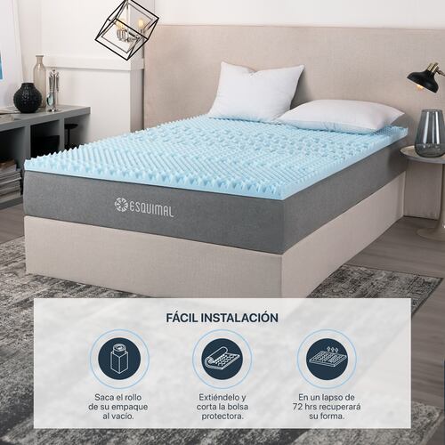 Colchoneta Matrimonial de Memory Foam Cubre Colchón Topper con 7 Zonas de Confort Sobrecolchón Azul ESQUIMAL.
