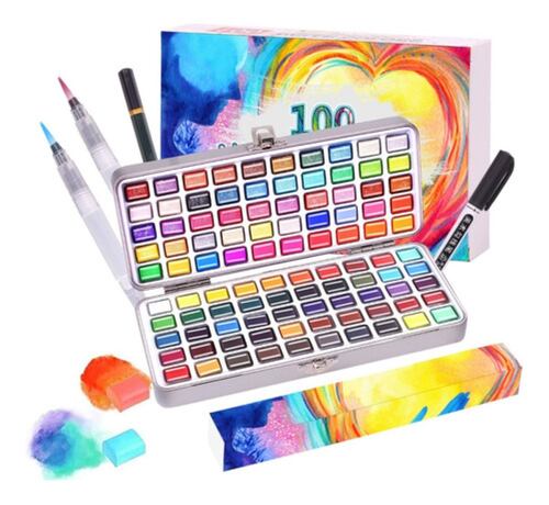 Conjunto De Acuarelas Con Estuche De Metal, 100 Colores