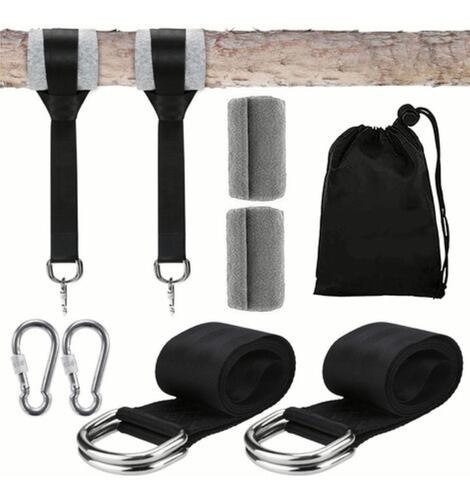 Kit De Soga Y Gancho De Hamaca Columpio Hamaquero Accesorios Negro