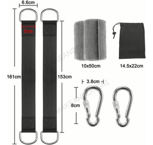 Kit De Soga Y Gancho De Hamaca Columpio Hamaquero Accesorios Negro