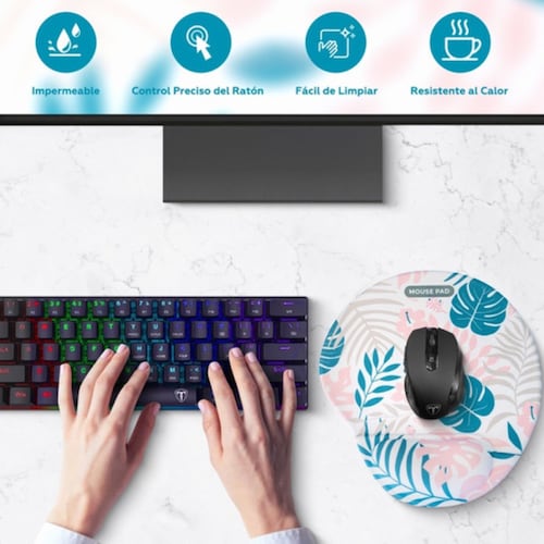 Mouse Pad Ergonomico Rosa Pintura Hojas azul/blamco