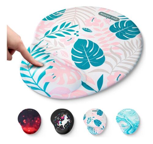Mouse Pad Ergonomico Rosa Pintura Hojas azul/blamco