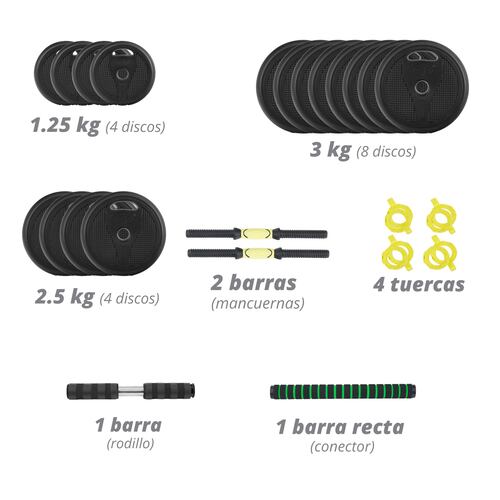 Altera Set de pesas de Cemento 4 en 1 hasta 40 kg Ajustables con varilla de conexión y barra abdominal para ejercicio en casa.