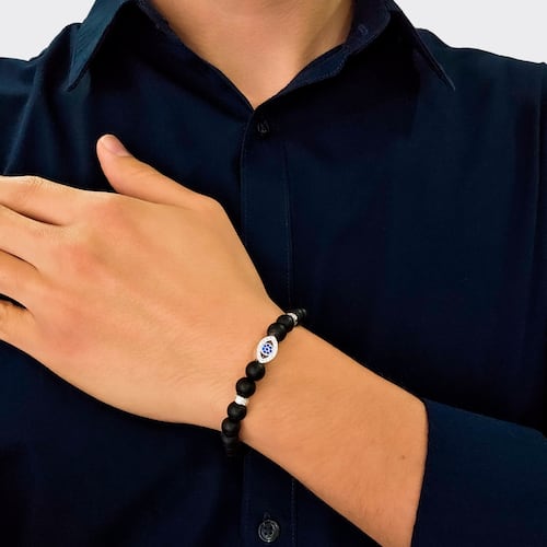 Pulsera Ojo turco Plata .925 Hombre de Piedra Ónix.