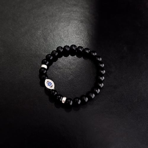 Pulsera Ojo turco Plata .925 Hombre de Piedra Ónix.