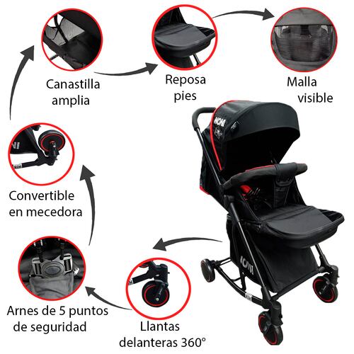 Carriola Angelin Reversible Mecedora Negra.