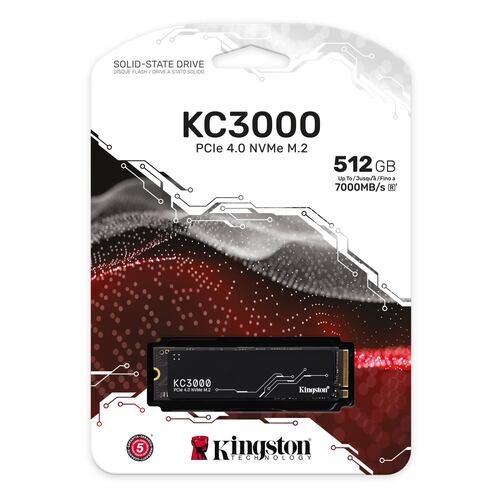 Unidad de Estado Sólido Kingston KC3000 de 512 GB, M2 2280, NVMe PCIe Gen 4X4, 7000/3900 MB/s.