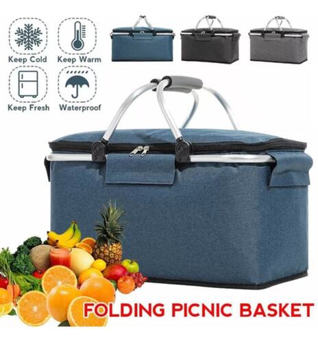 Cesta De Picnic Grande Bolsa Plegable Para Picnic Azul
