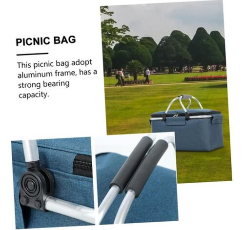 Cesta De Picnic Grande Bolsa Plegable Para Picnic Azul