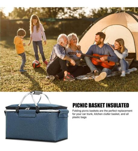 Cesta De Picnic Grande Bolsa Plegable Para Picnic Azul