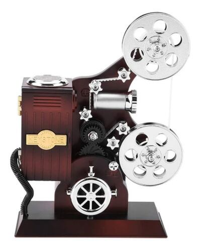 Mini Proyector De Cine Creativo Caja De Música De Madera cafe oscuro