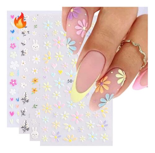 Decoración De Uñas Stickers Uñas 5d Flore Arte Calcomania 4 hojas