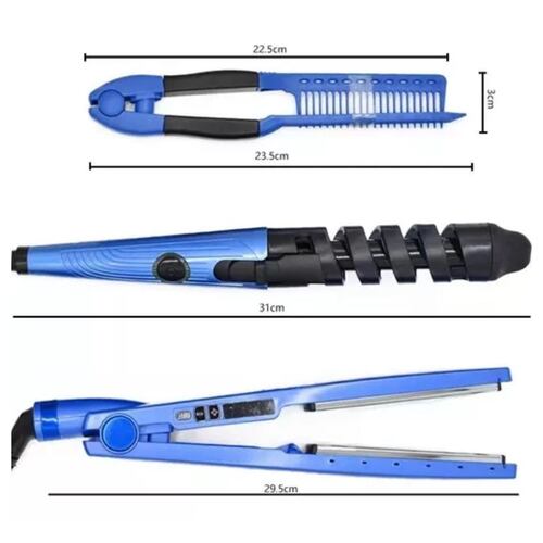 Kit De Plancha Alaciadora 450 tenaza Rizadora Cabello Azul