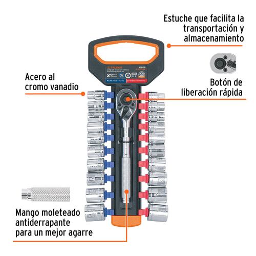 juegos de dados mm y std con matraca, cuadro 3/8``, Truper