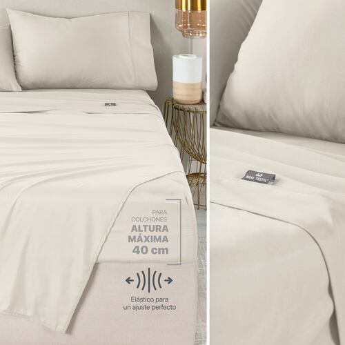 Set Edredón King Size con Fundas y Sábanas 7 Pzas Khaki / Beige Real Textil.