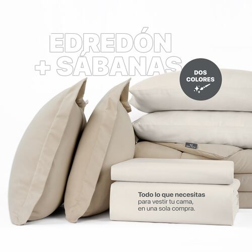 Set Edredón King Size con Fundas y Sábanas 7 Pzas Khaki / Beige Real Textil.