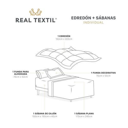 Set Edredón Individual con Fundas y Sábanas 5 Pzas Blanco / Beige Real Textil.