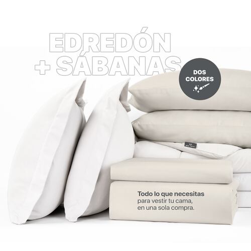 Set Edredón Individual con Fundas y Sábanas 5 Pzas Blanco / Beige Real Textil.