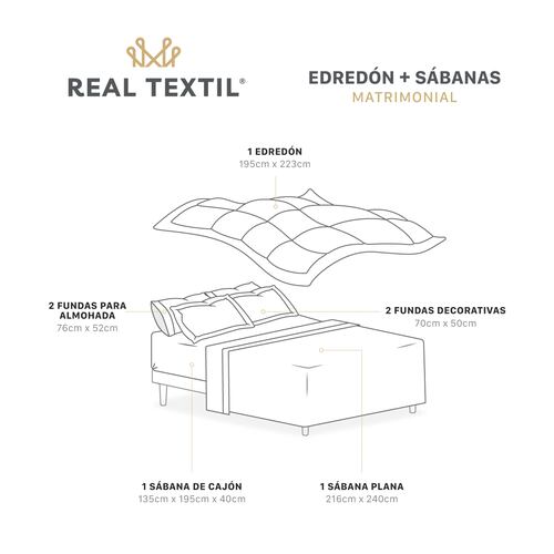Set Edredón Matrimonial con Fundas y Sábanas 7 Pzas Negro / Gris Real Textil.