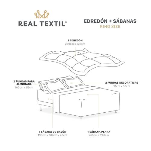 Set Edredón King Size con Fundas y Sábanas 7 Pzas Rosa / Gris Real Textil.