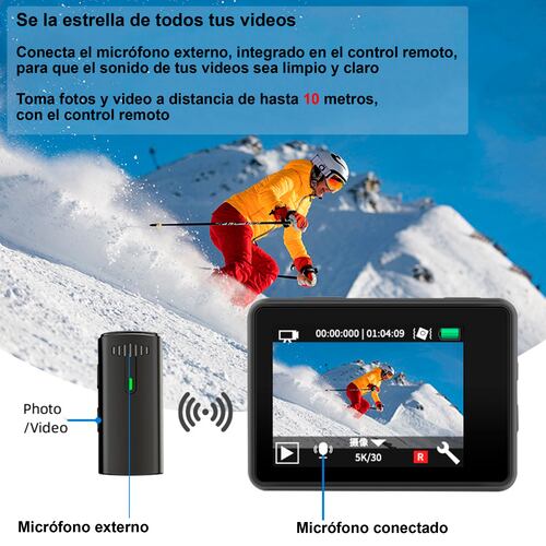 CAMARA DIGITAL DEPORTIVA 302 DOBLE PANTALLA MICROFONO 5K WIFI c AGUA.