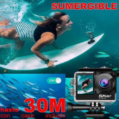 CAMARA DIGITAL DEPORTIVA 302 DOBLE PANTALLA MICROFONO 5K WIFI c AGUA.