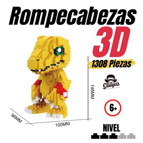 Bloques Armables de Agumon Digimon, Rompecabezas de Agumon, Set de Construcción Agumon Digimon, Mini Bloques de 1308 Piezas, Bloques de Construcción 3D, Blocks para Niños.