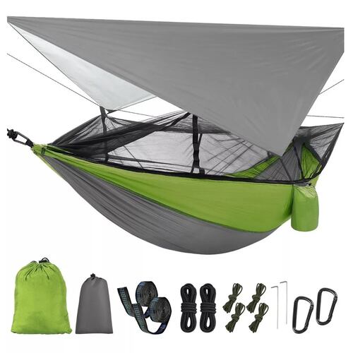 Hamacas Nailon Con Lona De Lluvia Y Mosquitera Para Cámping
