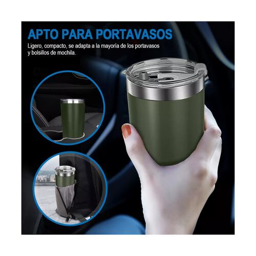 Vaso Térmico De 20oz Acero Inoxidable Con Popote Y Cepillo Verde Oscuro