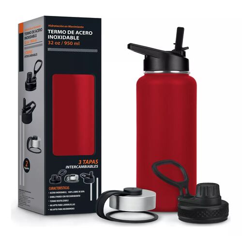 Termo Para Café Y Agua 3 Tapas 32 Oz 950 Ml Rojo