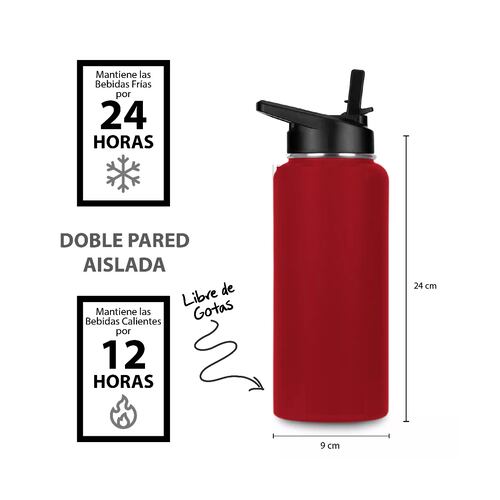 Termo Para Café Y Agua 3 Tapas 32 Oz 950 Ml Rojo